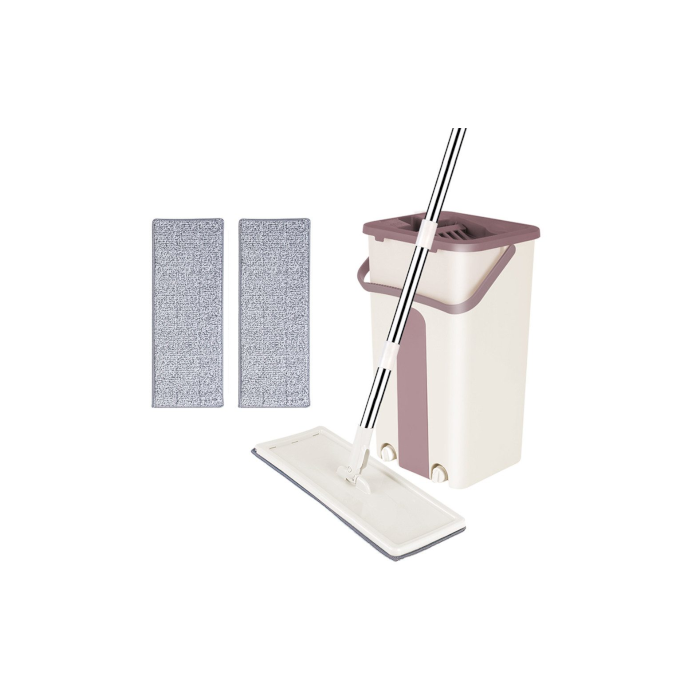 Wischmopp Bodenwischer Set, Wischmopp Set mit Eimer und 2 Mikrofaser-Pads