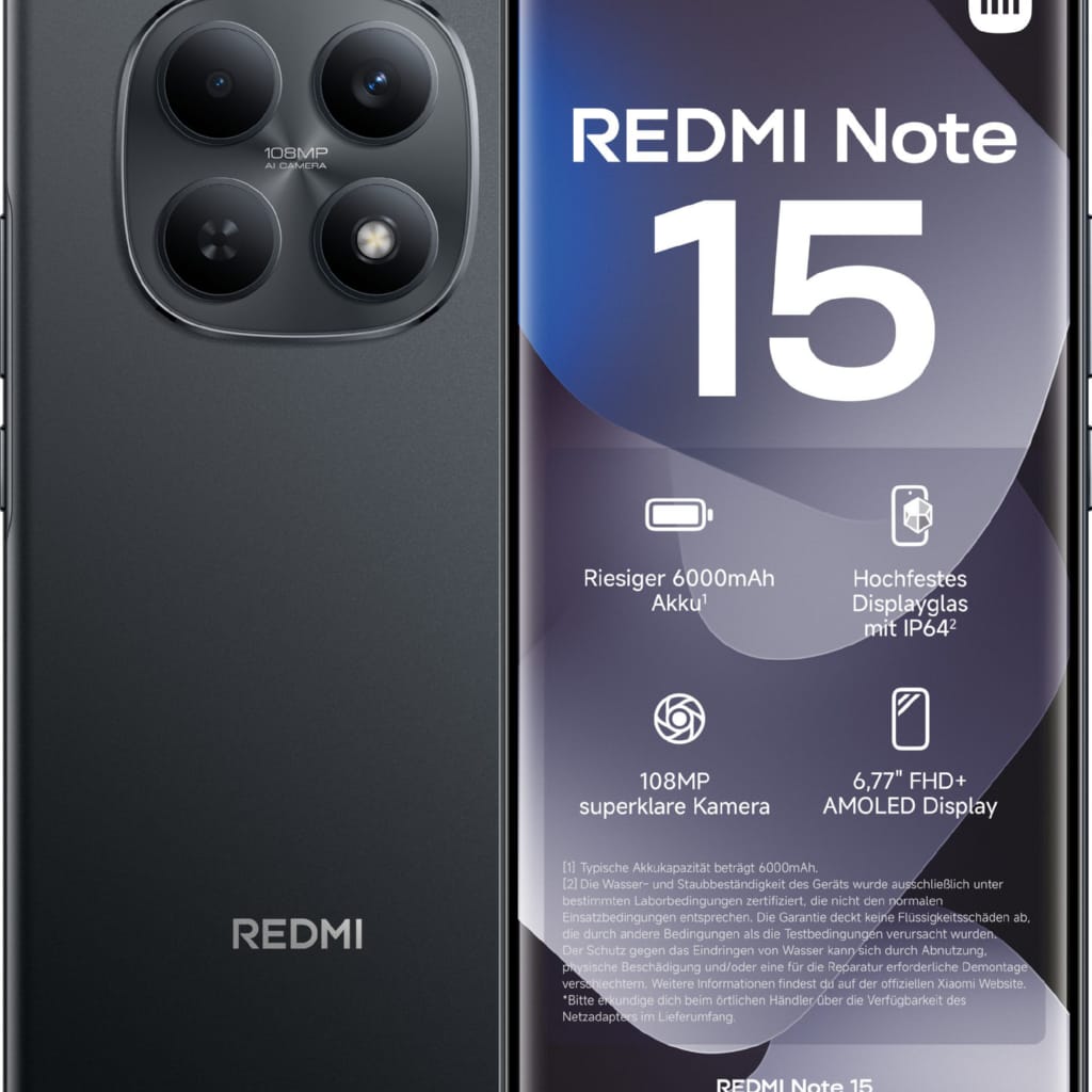 Xiaomi Xiaomi Redmi Note 15 Schwarz 6 Gigabyte 128 Gigabyte Smartphone (128 GB Speicherplatz, 108 MP MP Kamera, Dual SIM,Accelerometer,Gyro,Compass)