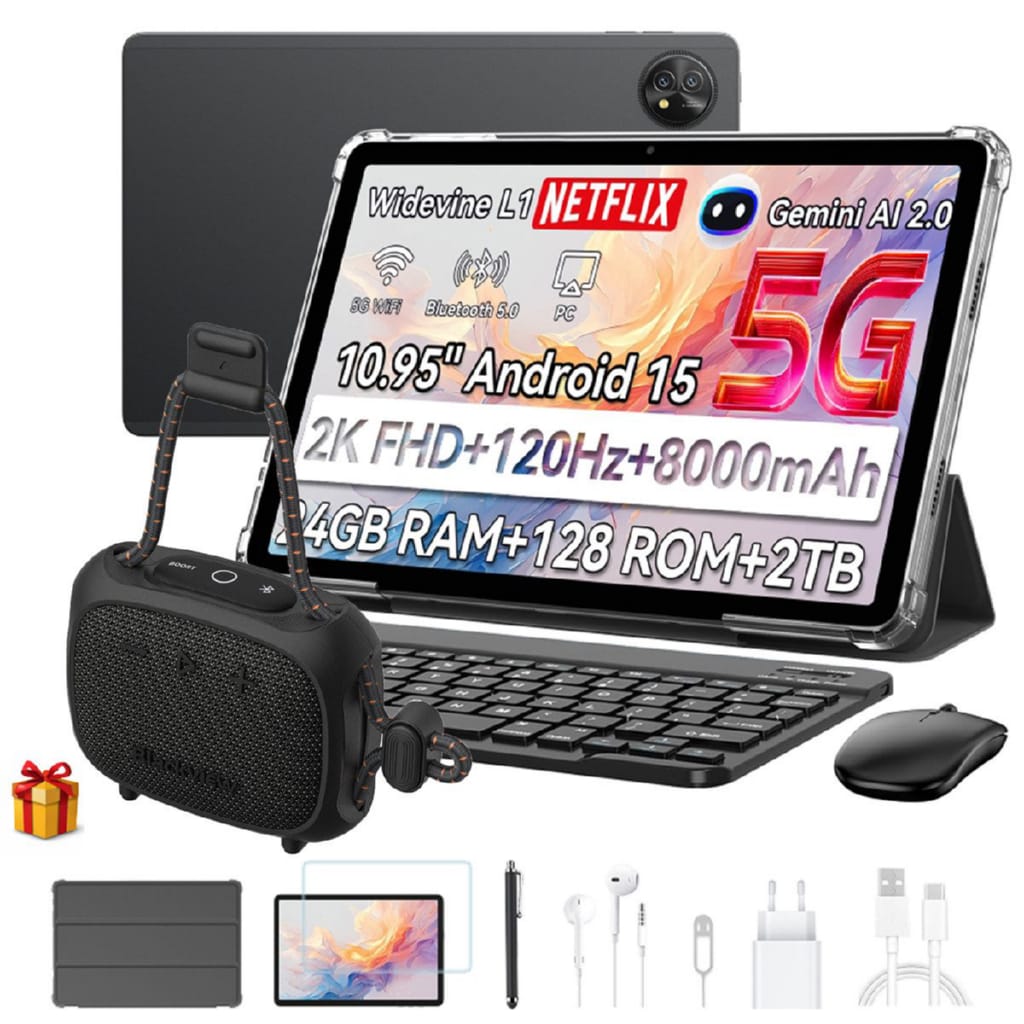 blackview 11' Zeno10 5G, 8800mAh Akku KI Android 15 incl. Aurabass Tablet (11', 128 GB, Android 15, 5G LTE, 5G LTE, 10,95 zoll, Android 15, 13MP+16MP, 8800mAh, Tiger T8200)