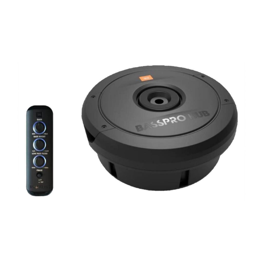 JBL BassPro Hub Reserverad-Subwoofer AKTIV Gehäuse 28cm mit Fernbedienung Auto-Subwoofer (200 W, max.: W 30 cm)