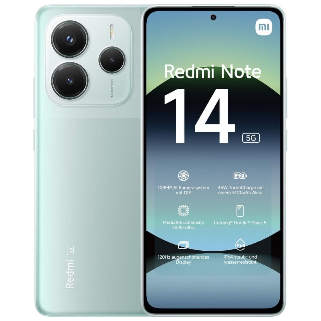 Xiaomi Redmi Note 14 5G 256 GB / 8 GB - Smartphone - coral green Smartphone (6,67 Zoll, 128 GB Speicherplatz)