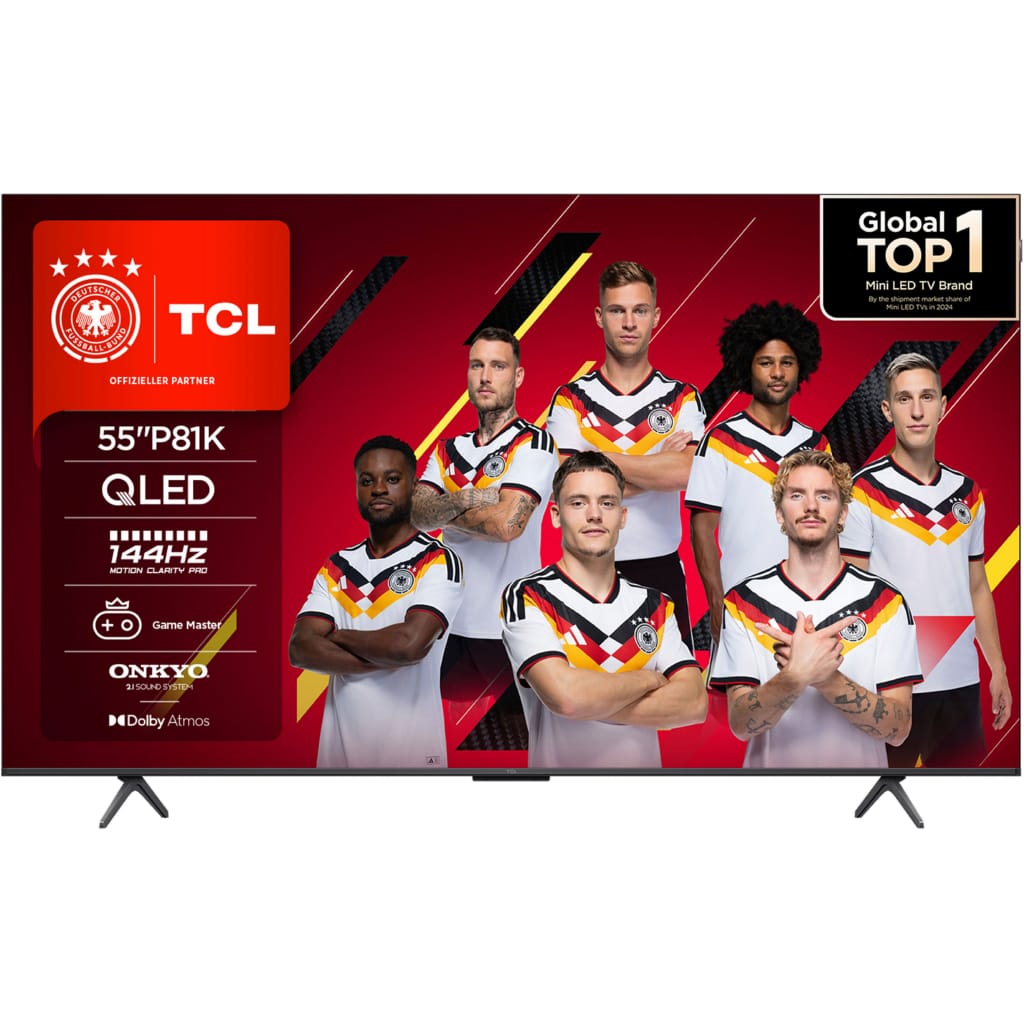 TCL 55P81KX2 QLED-Fernseher (139 cm/55 Zoll, 4K Ultra HD, Google TV, Smart-TV, 144Hz, Multi-HDR, Dolby Vision, Game Master, Smart TV, Apple TV, ONKYO)