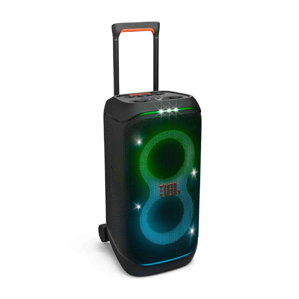 JBL PartyBox Stage 320 Party-Lautsprecher Stereo (Bluetooth, 240 W, 18h Akkulaufzeit, dynamische Lichtshow, Teleskopgriff, Auracast)