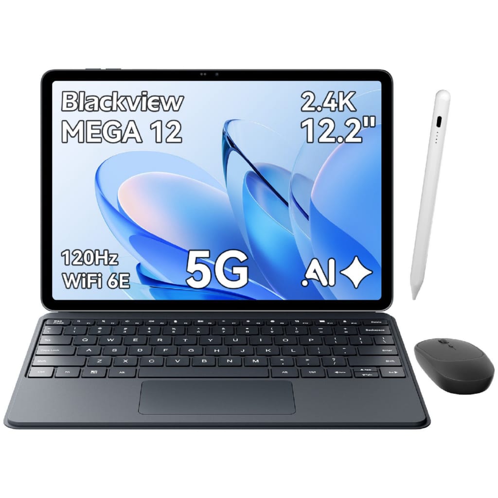 blackview Mega 12 12,2 Zoll, 5G Tablet mit SIM Karte, Android 16, 120Hz 2.4K Tablet (12,2', 256 GB, Android 16, 5G, 12,2 zoll, Android 16, WiFi 6E, 10000mAh, 2,4K, 256GB, Dimensity 7200)