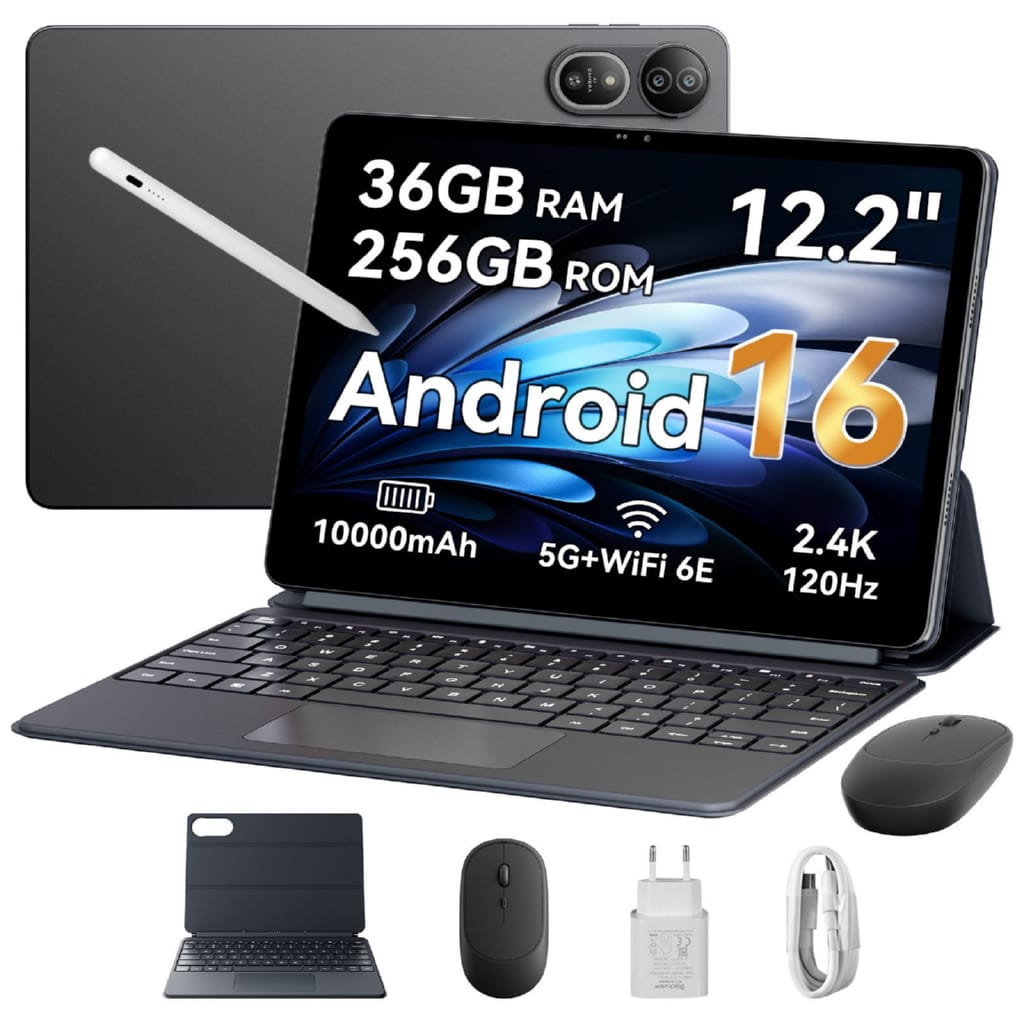 blackview 2026 MEGA 5G 12,2 Zoll IP69K, Android 16, 2,4K, PC-Modus, Tastatur Set Tablet (256 GB, Android16, 5G, 12,2 zoll, Android 16, WiFi 6E, 10000mAh, 2,4K, 256GB, Dimensity 7200)