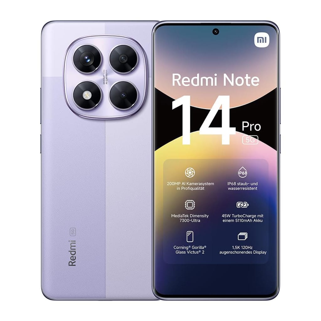 Xiaomi Redmi Note 14 Pro 5G 12 + 512 GB Smartphone (16,94 cm, 200 MP Kamera, 6,67 Zoll, 120Hz Display, 45W TurboCharge, 5110mAh, NFC, AI-Funktionen)