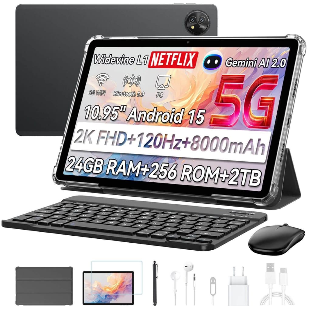 blackview 11' Tablet 8GB RAM 256GB 8800mAh Android 15 5G WiFi 5 Quad-Sound Tablet (10,95', 5G, KI-Assistenten, Quad-Lautsprecher, 2 TB erweiterbar)
