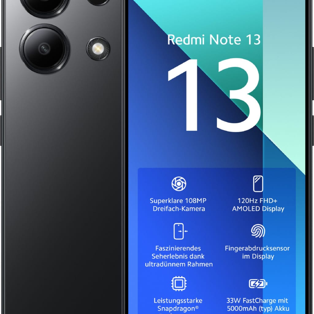Xiaomi Xiaomi Redmi Note 13 Mitternachtsschwarz 6 Gigabyte 128 Gigabyte Smartphone (128 GB Speicherplatz, 108 MP MP Kamera, Portable,Smart)