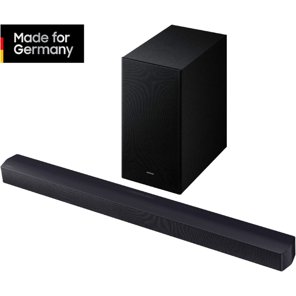 Samsung HW-B460GF/ZG Soundbar Soundbar 2.1 (Bluetooth, 300 W, 2.1-Kanal Sound System, Dolby Audio I DTS Virtual:X, Bass-Boost-Modus)