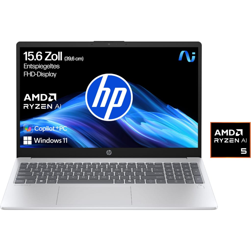 HP OmniBook 3 NG AI Notebook (39,62 cm/15,6 Zoll, AMD Ryzen AI 5 330, Radeon 820M, 16 GB, 512 GB SSD)